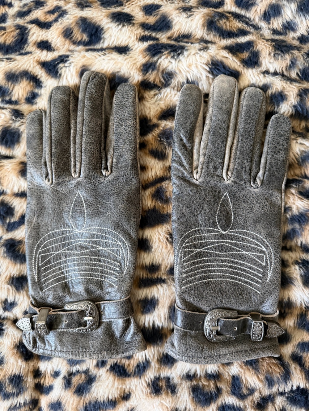NWOT Free People  Leather Embroidered Gloves with Buckle Detail
